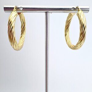 Gold Over Sterling Silver 925 Twist Hoop Earrings Hinged Posts 1.25" Diameter